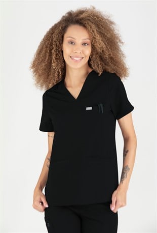 Base Vita Siyah Kadın Scrubs Üst - Medikal Giyim Uniform